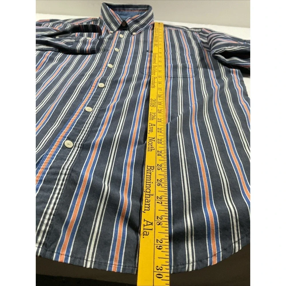 2 Chaps Mens Easy Care Striped Button Down Shirt L/G Blue Orange White